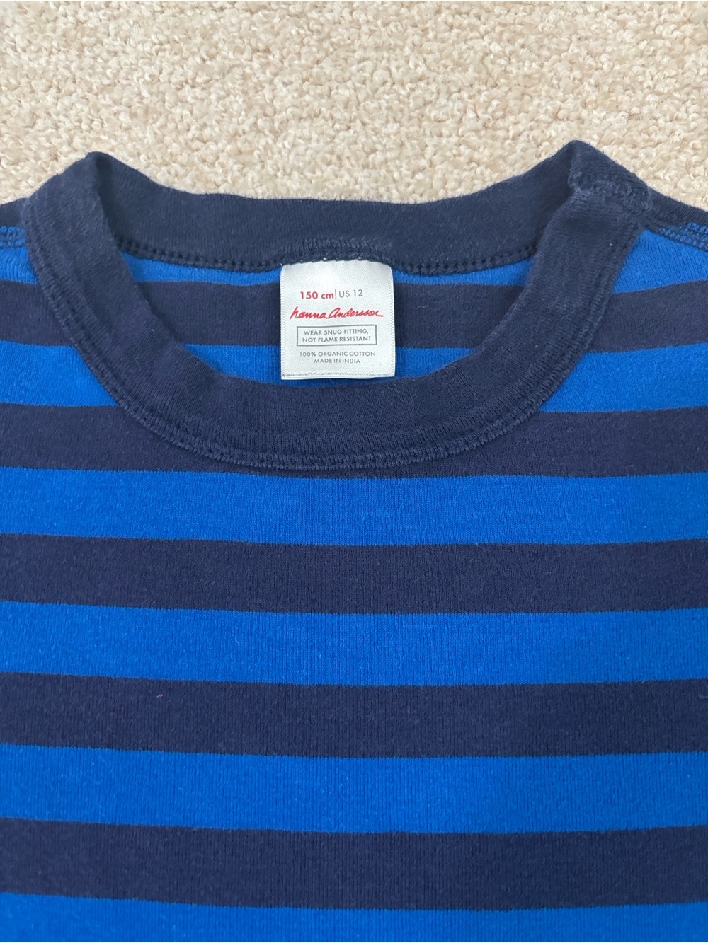 Hanna Andersson Blue/Navy striped Long John Pajamas In Organic Cotton size 150 - Picture 8 of 10